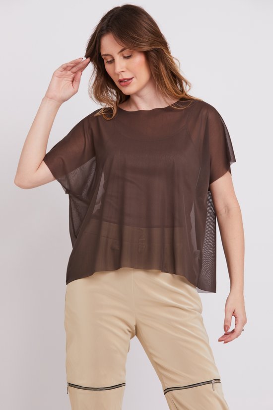 01 top feminino tule sem manga heid cinza chumbo