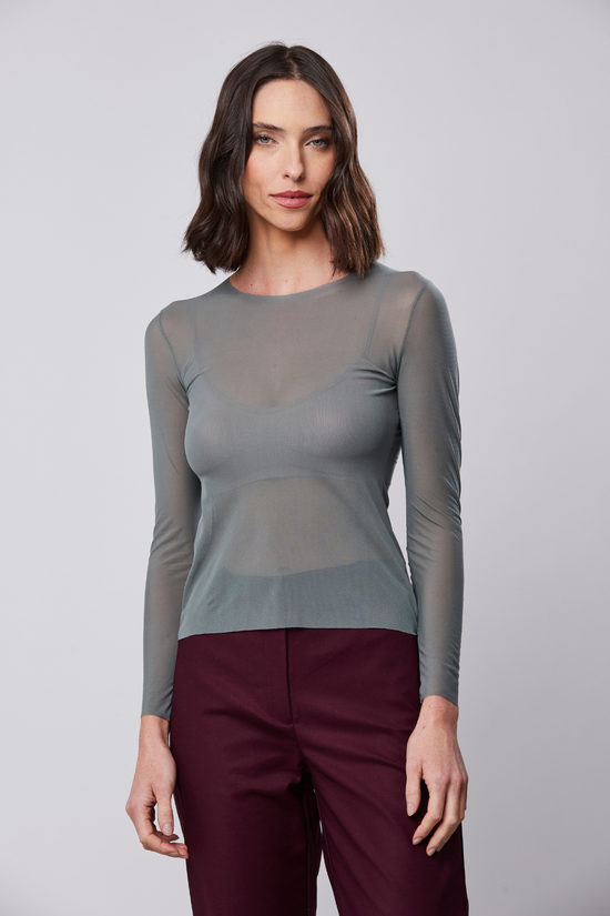 07 blusa feminina de tule manga comprida maria li verde