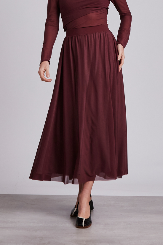 03 saia de tule com elastico midi margot vinho